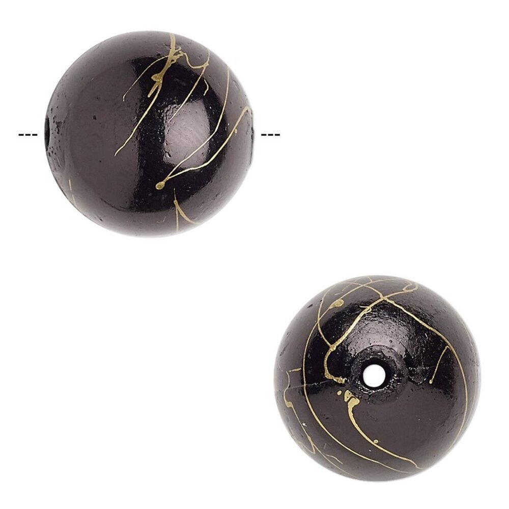 Vintage Black with Gold Swirls 18mm Round Retro Focal Beads 10 pcs